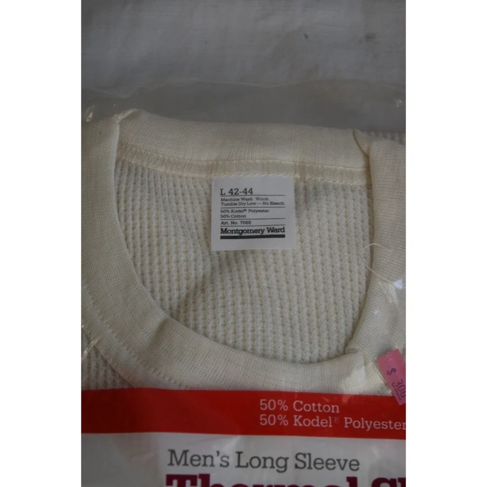 Montgomery Ward Thermal Shirt Large Cream Vintage Waffle Knit Mens Base Layer